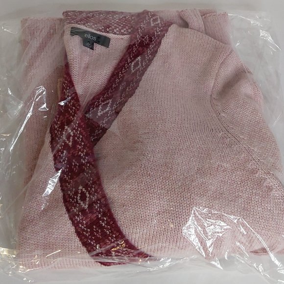 'ELLOS' TIE~WAIST CARDIGAN WRAP AZTEC CONTRASTING TRIM SOFT, ADJUSTABLE SWEATER - Picture 13 of 15